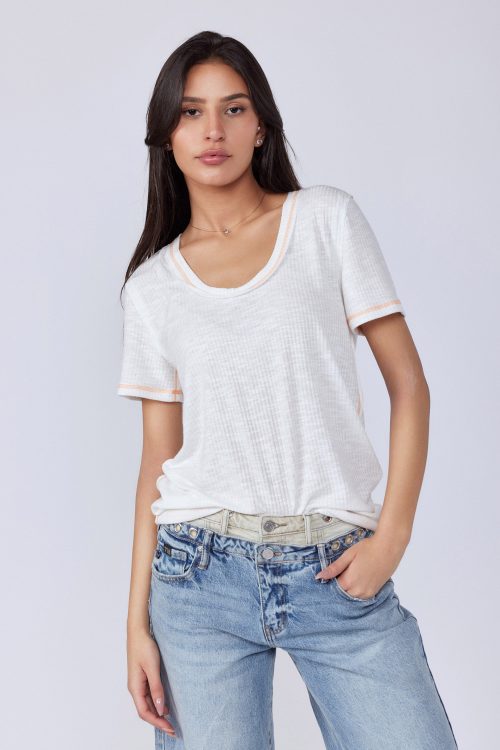 Ribbed T-Shirt with Stitching Details SEVEN