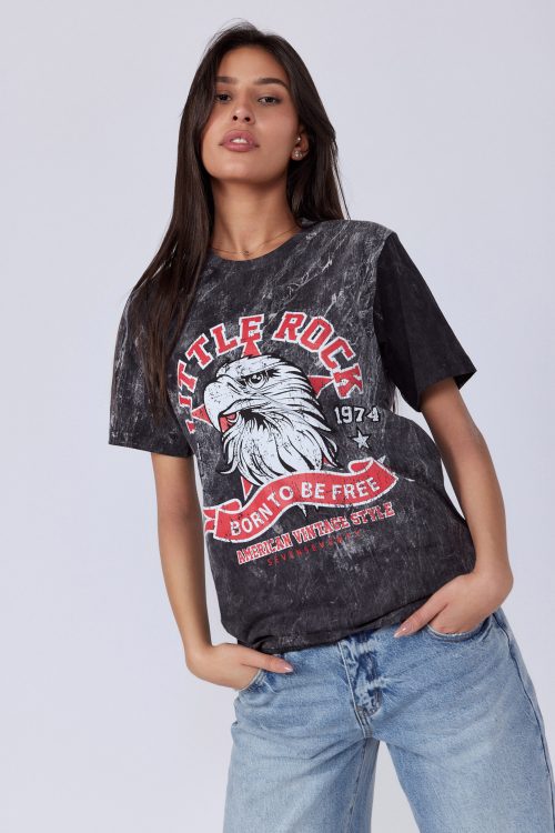 Washed tee with print ROCK