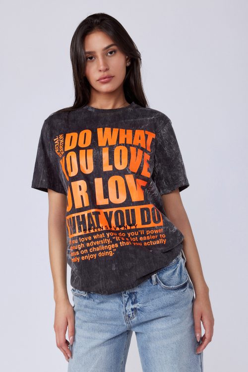 Washed tee with print WHAT
