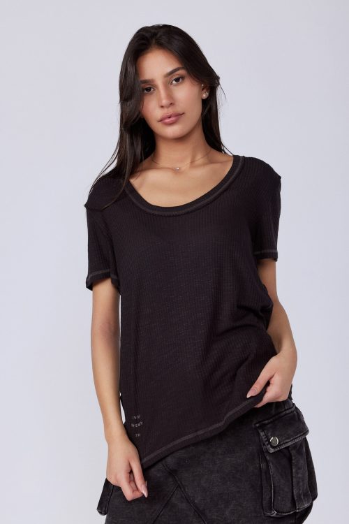 Ribbed T-Shirt with Stitching Details SEVEN