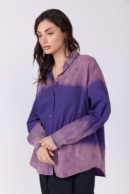 Tie-Dye Button-Down Shirt with Studs SEVEN