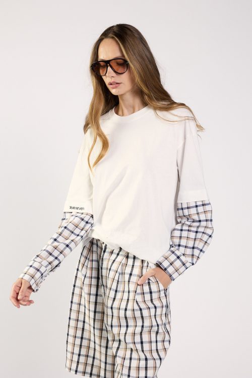 Checked pattern combo t-shirt SEVEN