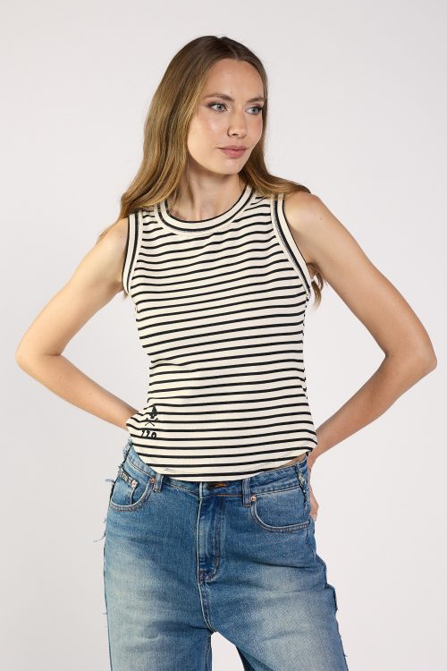 Striped rib tank top SKULL