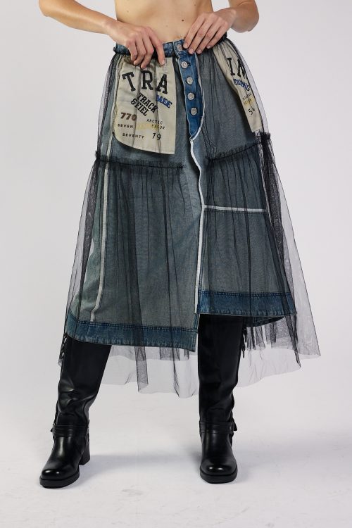 Denim skirt with tulle combination TRAINING