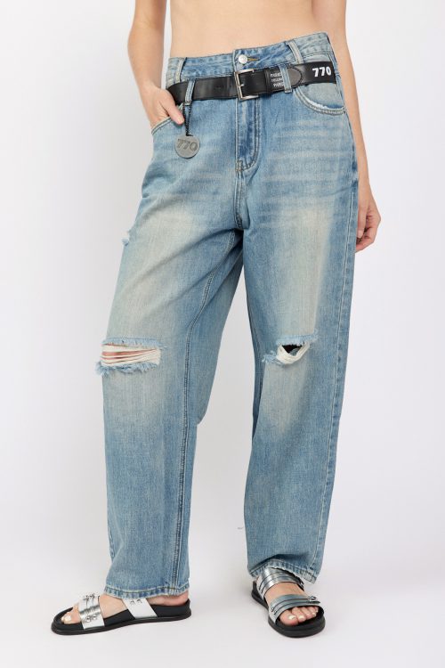 Distressed Denim Pants with Belt – FASHION