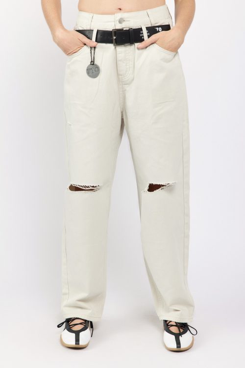 Distressed Denim Pants with Belt – FASHION