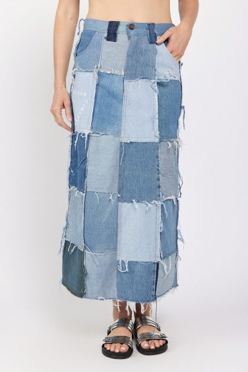 Denim Patchwork Midi Skirt