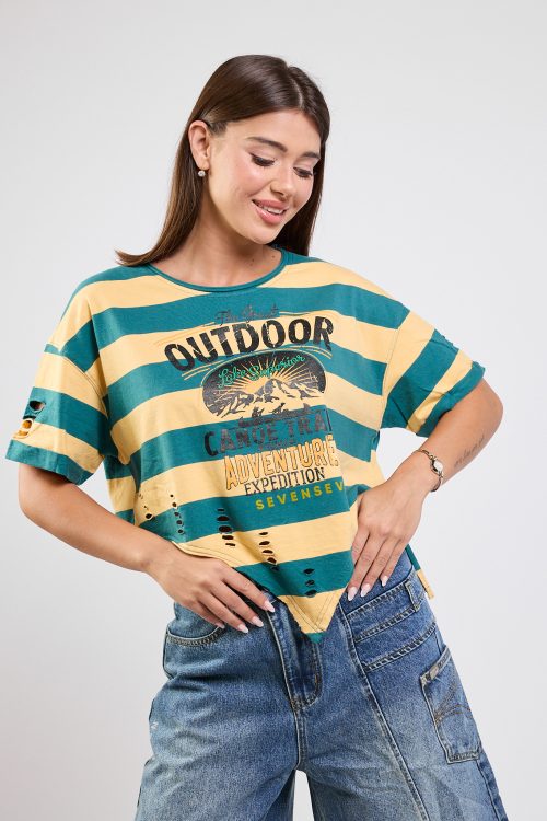 OUTDOOR Asymmetrical Distressed T-Shirt