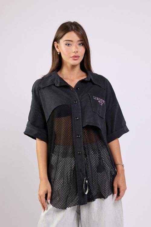 Button-Down Shirt with Mesh Details – 770
