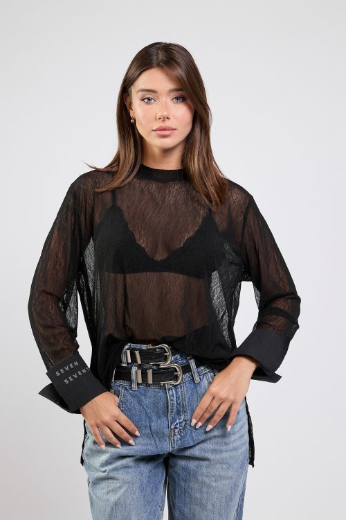 SEVEN Mesh Sleeve Tulle Shirt