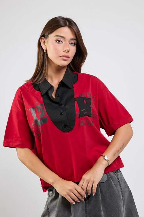 ROCK Mixed-Panel T-Shirt
