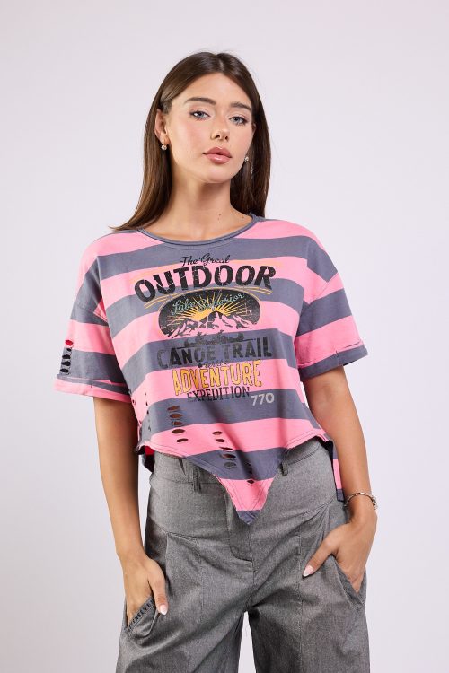 OUTDOOR Asymmetrical Distressed T-Shirt